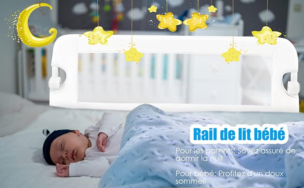 Barriere de Lit Pliable pour Bebe / Enfant 105 x 40 x 42 CM en Tissu Oxford Angle 0°-180°avec Mousse Souple Blanc