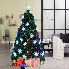 Costway 180cm Sapin de Noël Artificiel LED Lumineux 230 Branches Lumière à Variation de Couleurs avec Etoile à la Cime et Flocons de Neige