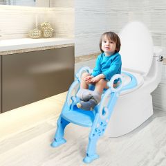 Costway Siège de Toilette pour Enfants Pliable et Hauteur Réglable en PP&PVC Convient aux Enfants 1-8 Ans Bleu