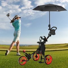 Costway Chariot de Golf à 3 Roues Pliable avec Frein Poignée Hauteur Réglable Porte-parapluie Porte-gobelet et Tableau de Score