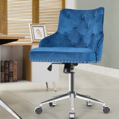 Costway Chaise de Bureau en Velours avec Accoudoir et Roues à 360°Fauteuil de Bureau Réglable 84 – 98cm Charge120KG pour Bureau Salon Bleu