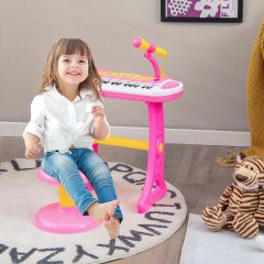 Costway Piano pour Enfants de 3+ Ans avec 31 Touches Tabouret Microphone Effets Lumineux 8 Tonalités 7 Rythmes 45x23x45cm Bleu