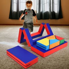 Canapé pour Enfants Convertible 4 en 1 Meubles pour Enfants Puzzle et Table de Jeux Transformable en EPE et PU Imperméable 