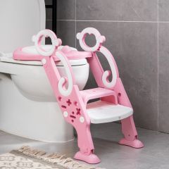 Costway Siège de Toilette pour Bébé Pliable et Hauteur Réglable en PP&PVC Convient aux Enfants 1-8 Ans Rose