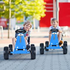 Costway Go Kart à Pédales Formule 1 Racing Embrayage avec Frein Roues en Caoutchouc EVA pour Enfants pour 3-8 ans Bleu