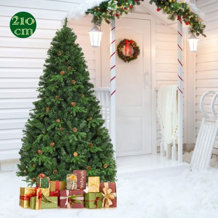 Costway Sapin de Noël Artificiel avec Lumières LED et Pied en Métal Matériau PVC et PE 210cm