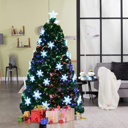 180cm Sapin de Noël Artificiel LED Lumineux 230 Branches Lumière à Variation de Couleurs avec Etoile à la Cime et Flocons de Neige
