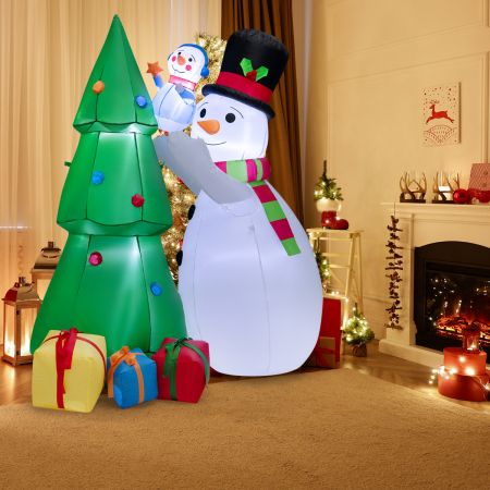 Costway 1,8 M Décoration de Noël Gonflable Sapin de Noël Gonflable avec 2 Bonhommes de Neige Lumières LED et Gonfleur Puissant