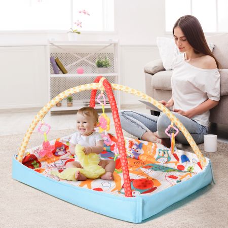 Costway Tapis d’éveil pour bébé tapis de jeu éveil pour bébé avec 5 jouets suspendus