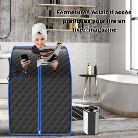 Costway Cabine de Sauna Portable Pliable 3L avec Télécommande 9 Options de Minuterie Fonction de Vaporisation Ultra Fine Noir