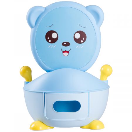 Costway Pot de Bébé Siège de Toilettes pour Bébé Enfant avec Couvercle Anti-odeur en Forme d’Ours Bleu