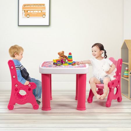 Ensemble Table et 2 Chaises pour Enfants 3-7 Ans en PP Chaises Réglable en Hauteur Couleur Rose