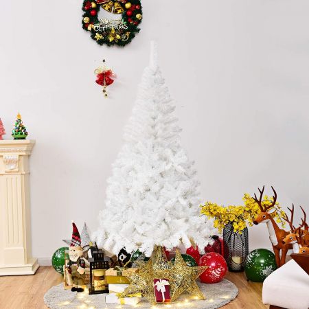 Costway Sapin de Noël pour Décoration de Noël Matériau PVC avec Pied en Métal 150cm Blanc