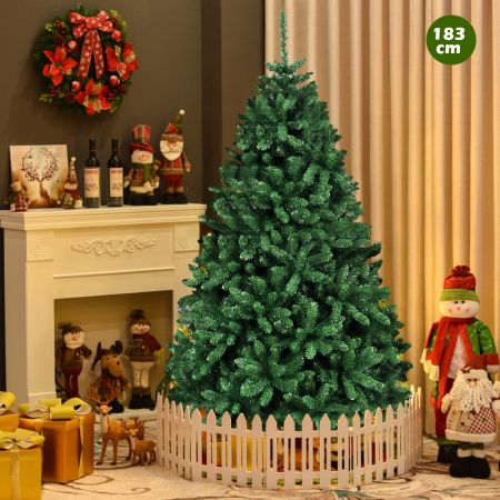 Sapin de Noël Artificiel 183CM en PVC avec 1355 Branches et Socle en Métal Stable Décoration de Noël pour Fête Familiale Magasin Extérieur