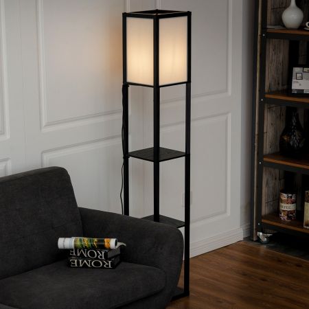Lampadaire avec 3 Niveaux Etagère pour Stockage Noir Design Scandinave Lampe sur Pied (Ampoule non inclus) 60W 