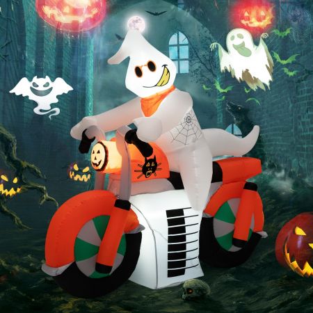 Costway Fantôme Gonflable d'Halloween 155 cm Fantôme à Moto avec Lumières LED Gonfleur Étanche&Sacs de Sable pour Intérieur/Extérieur