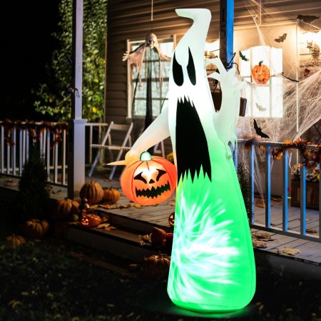 Costway Fantôme Gonflable d'Halloween 172cm Décoration de Vacance avec Citrouille Lumière LED Intégrée pour Arrière-Cours Jardin Pelouse
