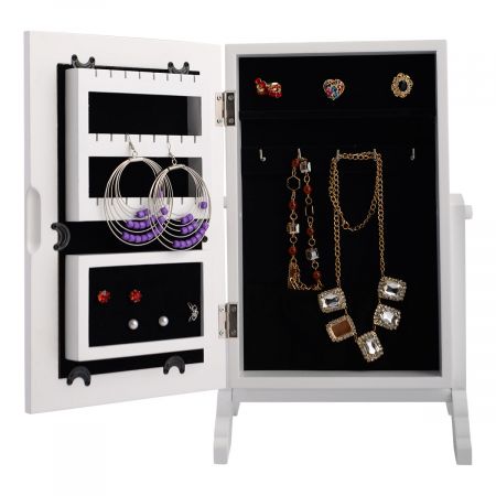 Costway Armoire à bijoux sur pied avec miroir accesoires collier coffre à miroir rangement