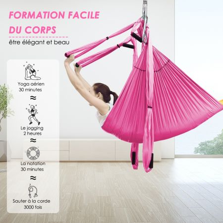 Costway Hamac de Yoga Aérien en Nylon Charge Maximale 272KG pour Fitness avec Un Sac de Rangement Yoga Anti-Gravité Rose
