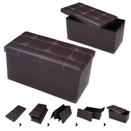 Costway Tabouret de Cube Pouf Pliable Banc Coffre Rangement Boîte de Rangement  Brun Grande Espace de Stockage