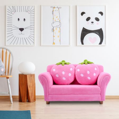 Canapé sofa enfant 2 oreillers meubles chambre d’enfant jeu confort repos rose