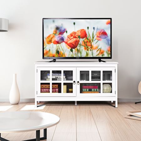 Costway Meuble TV en Bois avec 2 Portes et 4 Compartiments 114 x 48,5 x 61 cm Style Moderne pour Salon et Chambre Blanc