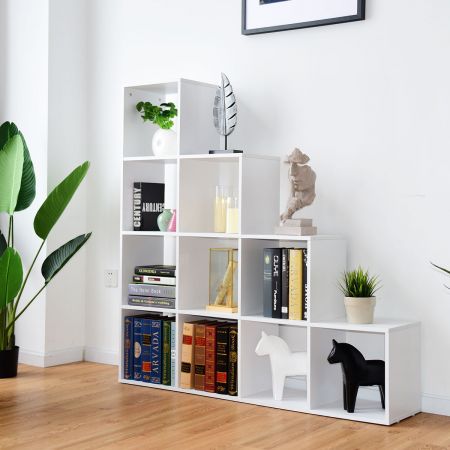 Bibliothèque Etagère Rangement Étagère de Livres en Forme Escalier 10 Compartiments pour Bureau Salon Chambre Blanc