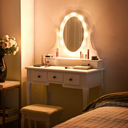 Coiffeuse Table de Maquillage avec Miroir Ovale Tabouret Confortable 80 x 40 x 142CM Blanc
