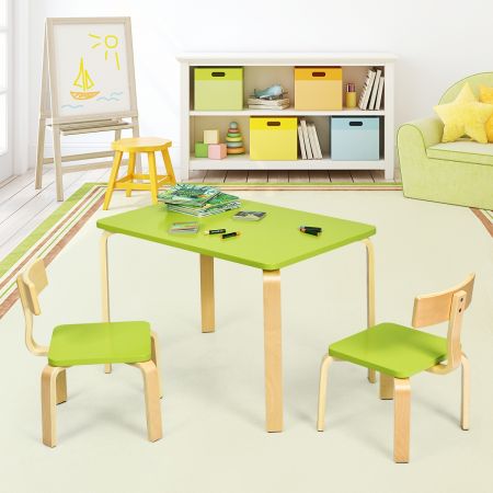 Ensemble Table et Chaise pour Enfant Inclus 1 Table et 2 Chaises Bonne Protection en Bois Courbé Vert