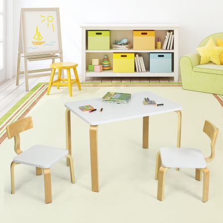 Costway Ensemble Table et Chaise pour Enfant Inclus 1 Table et 2 Chaises Bonne Protection en Bois Courbé Blanc