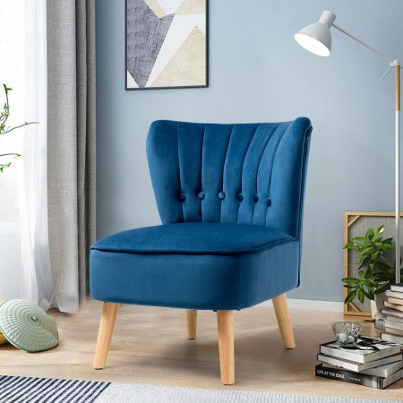 Costway Chaise de Salon Confortable en Velours avec Coussin Rembourré Antidérapants Bleu Style Élégant 