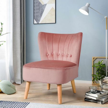 Costway Chaise de Salon Confortable en Velours avec Coussin Rembourré Antidérapants Rose Style Classque