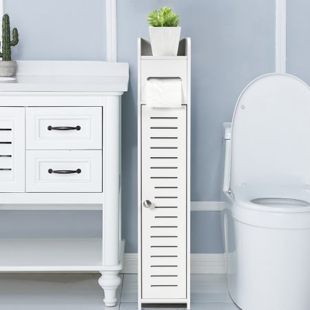 Costway Porte-Papier Toilette Rangement WC Armoire de Salle de Bain Sur Pied en MDF Blanc 15 x 17 x 80 CM