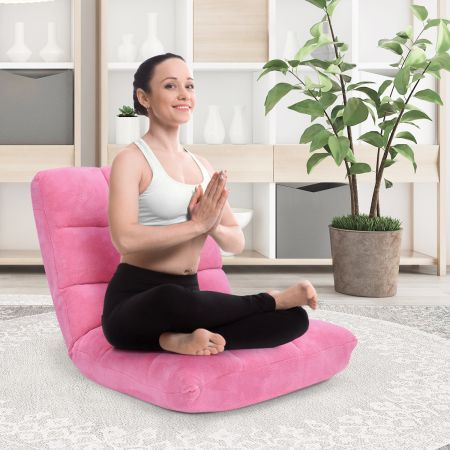 Costway Chaise de Méditation Canapé-Lit Pliable avec 14 Positions Réglables 56 x 67 x 56CM-Rose