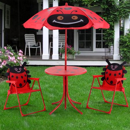 Costway Ensemble 2 Chaises et 1 Table pour enfant avec parasol ajustable camping extérieur terrasse balcon Rouge