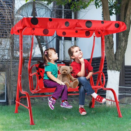 Balancelle de Jardin pour Enfants 2 Places Toit Anti-UV Balançoire Jardin pour Enfants Chaise à Bascule pour Enfants Rouge