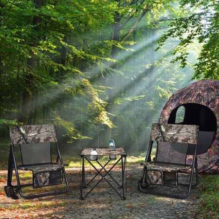 Costway Table de Camping Pliable avec 2 Porte-gobelet Cadre en Acier avec Sac de Transport 47x47x45CM
