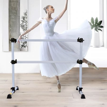 Barre de Danse Classique Ballet Barre de Danse Double Mobile Hauteur Réglable 120x118x71cm