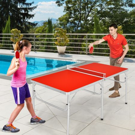 Costway Mini Table de Ping-pong Pliable Portable avec 2 Raquettes et 2 Balle 152, 4 x 76, 2 x 76, 2 cm Rouge