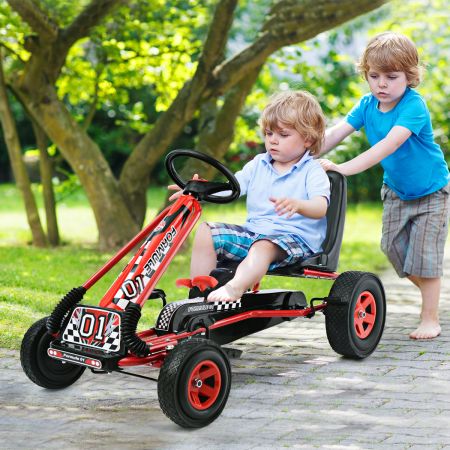 Kart à Pédales pour Enfant à l'Extérieur Jouet avec Siège Ajustable 4 Roules Rouge