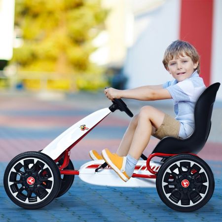 Costway Kart à Pédales d’Extérieur pour Enfants avec Siège Réglable avec Pneus Diamètre de 30cm Blanc