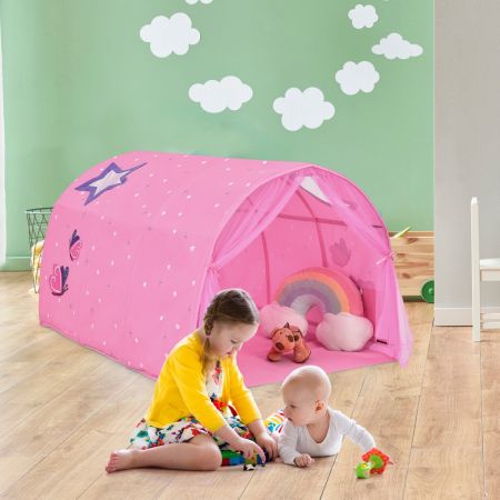Costway Tente de Lit Enfants Tente de Rêve Portable avec Double Rideau en Maille, Sac de Transport 144 x 102 x 82 CM Rose