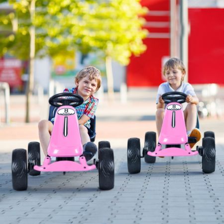 Costway Go Kart à Pédales Formule 1 Racing Embrayage avec Frein Roues en Caoutchouc EVA pour Enfants pour 3-8 ans Rose