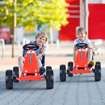 Costway Go Kart à Pédales Formule 1 Racing Embrayage avec Frein Roues en Caoutchouc EVA pour Enfants pour 3-8 ans Rouge
