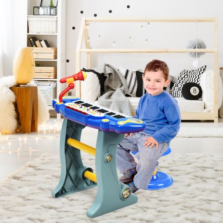 Costway Clavier de Piano Electronique à 37 Touches pour enfants avec Tabouret et Microphone Bleu