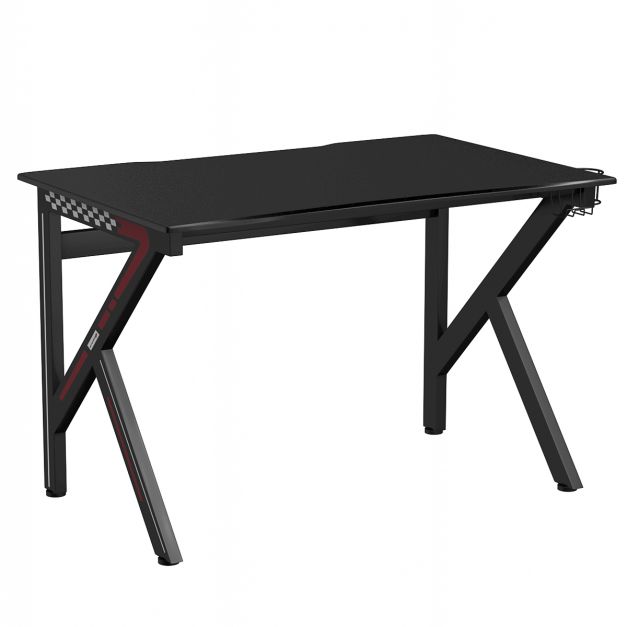 Bureau Gamer Table Informatique 115 x 75 x 76 CM avec Porte-Gobelet Stable K  Cadre en Acier Robuste Noir - Costway