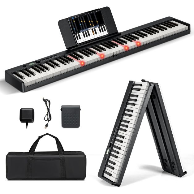 Clavier de Piano Numérique Pliable avec 88 Touches Lourdes LED Pleine  Grandeur Fonction 2 Clavier MP3/USB/MIDI Noir/Blanc