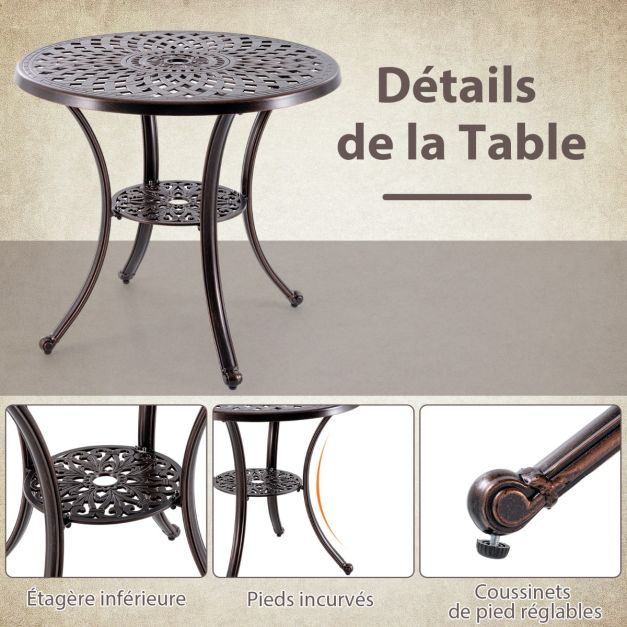Table de jardin romantique en fer forgé avec trou central pour parasol - 95 cm - vert