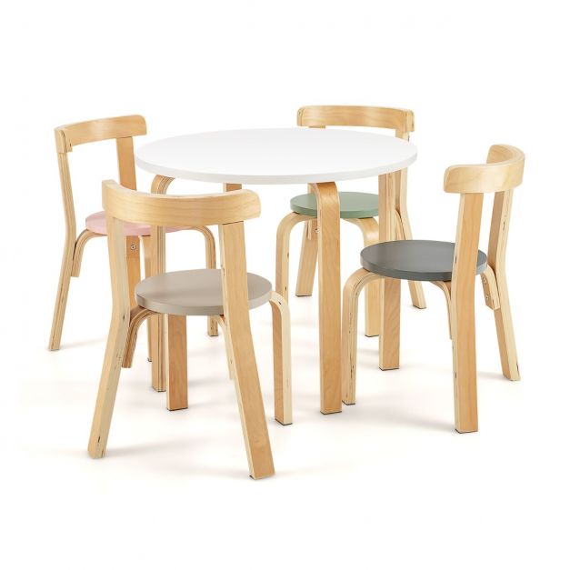 Table d'Enfant Ronde avec 4 Chaises - Bois de Peuplier et Bois de Bouleau -  Style Scandinave pour Enfants 4 Ans + Coloré