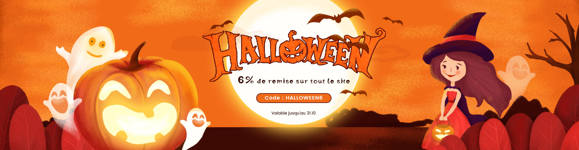 Ne manquez pas la remise supplémentaire de 6%. Découvrez notre offre pour Halloween et profitez d'une livraison gratuite sur tout le site costway.fr!